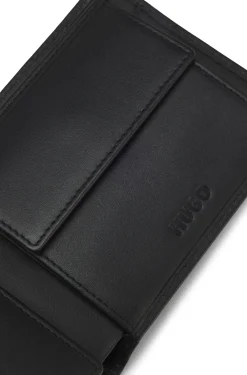 Leather folding wallet with red logo