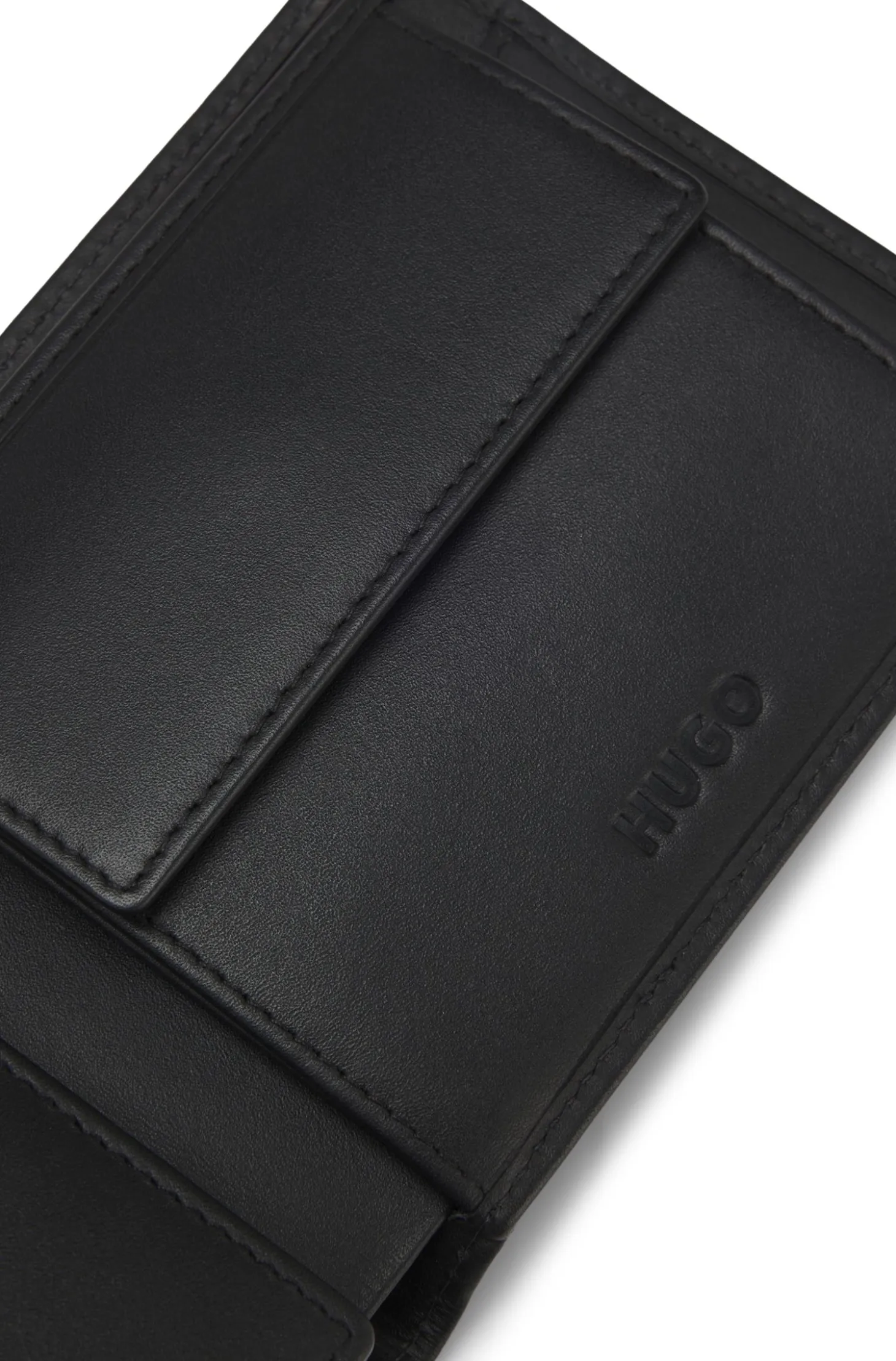 Leather folding wallet with red logo