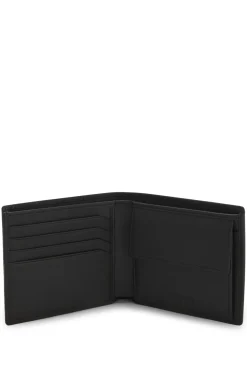 Leather folding wallet with red logo