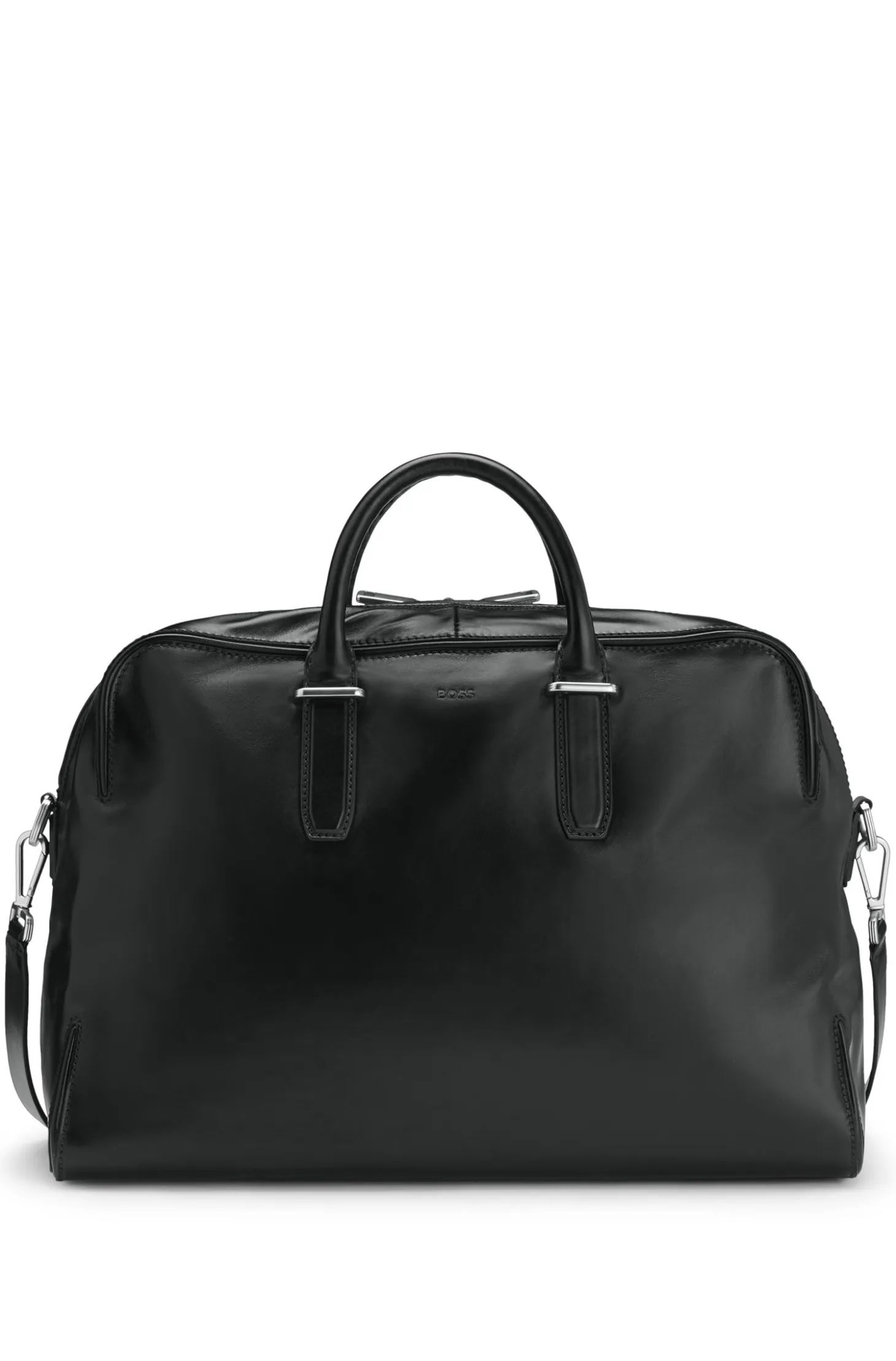 Leather holdall with embossed logo