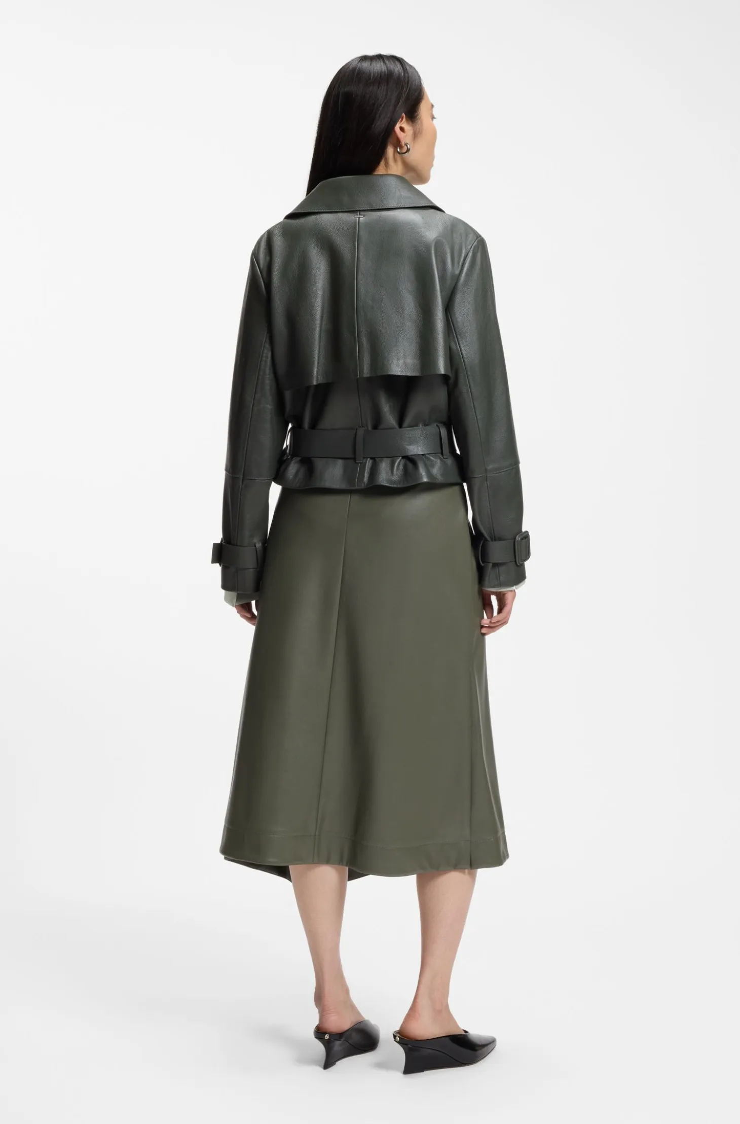 Leather jacket with trench styling