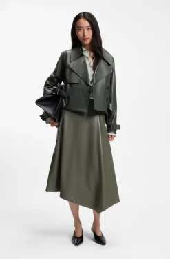 Leather jacket with trench styling