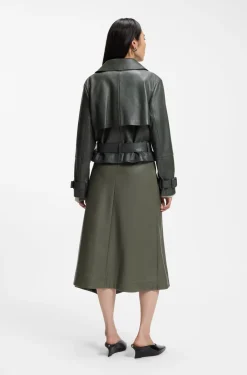 Leather jacket with trench styling