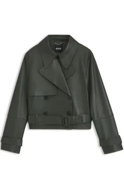 Leather jacket with trench styling