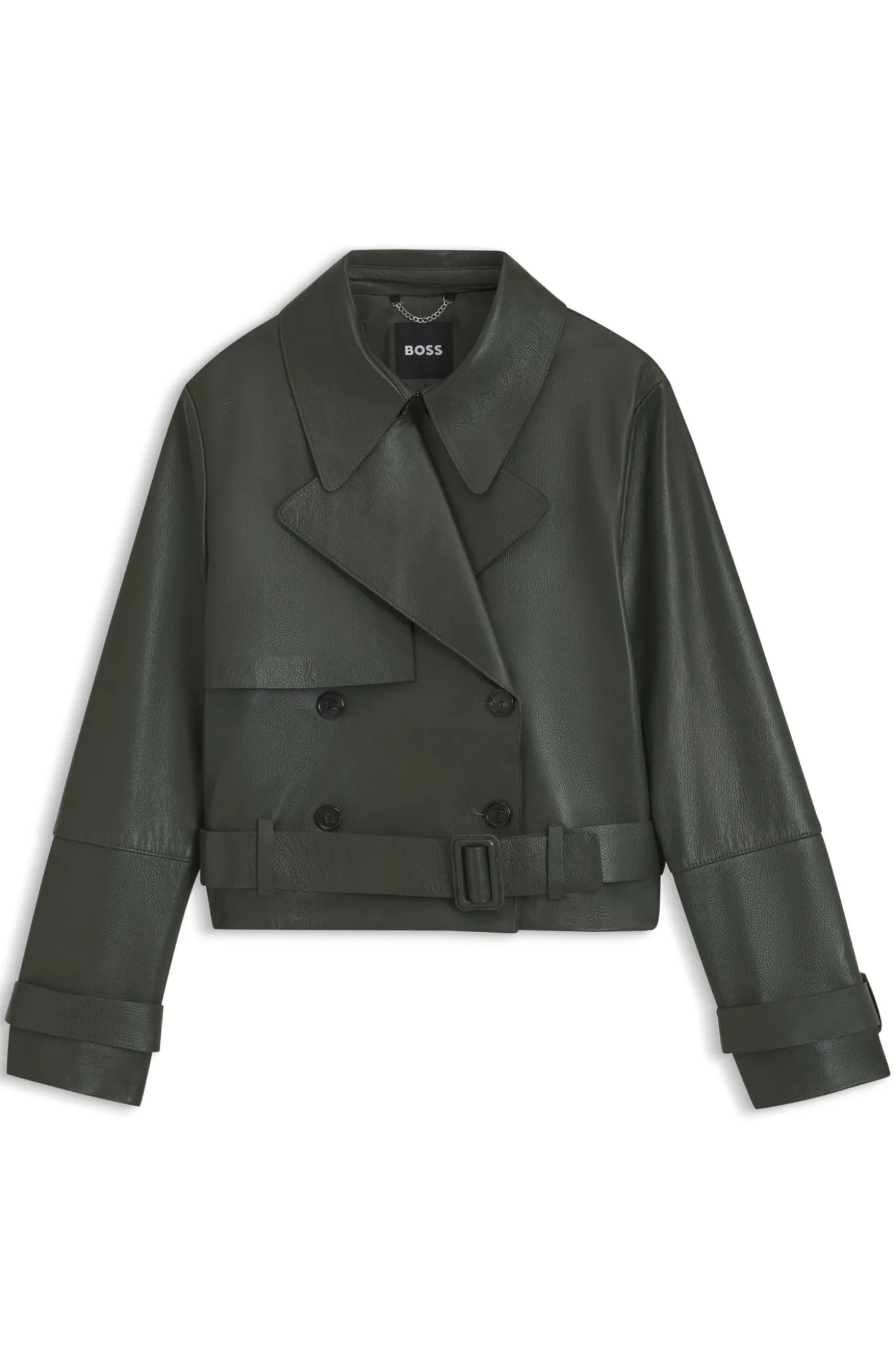 Leather jacket with trench styling