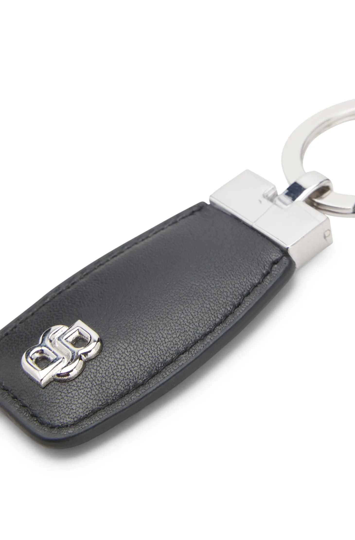 Leather key ring with chrome Double B monogram