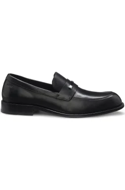 Leather loafers with branded metal trim