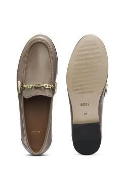 Leather loafers with chain trim and logo detail