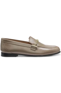 Leather loafers with chain trim and logo detail