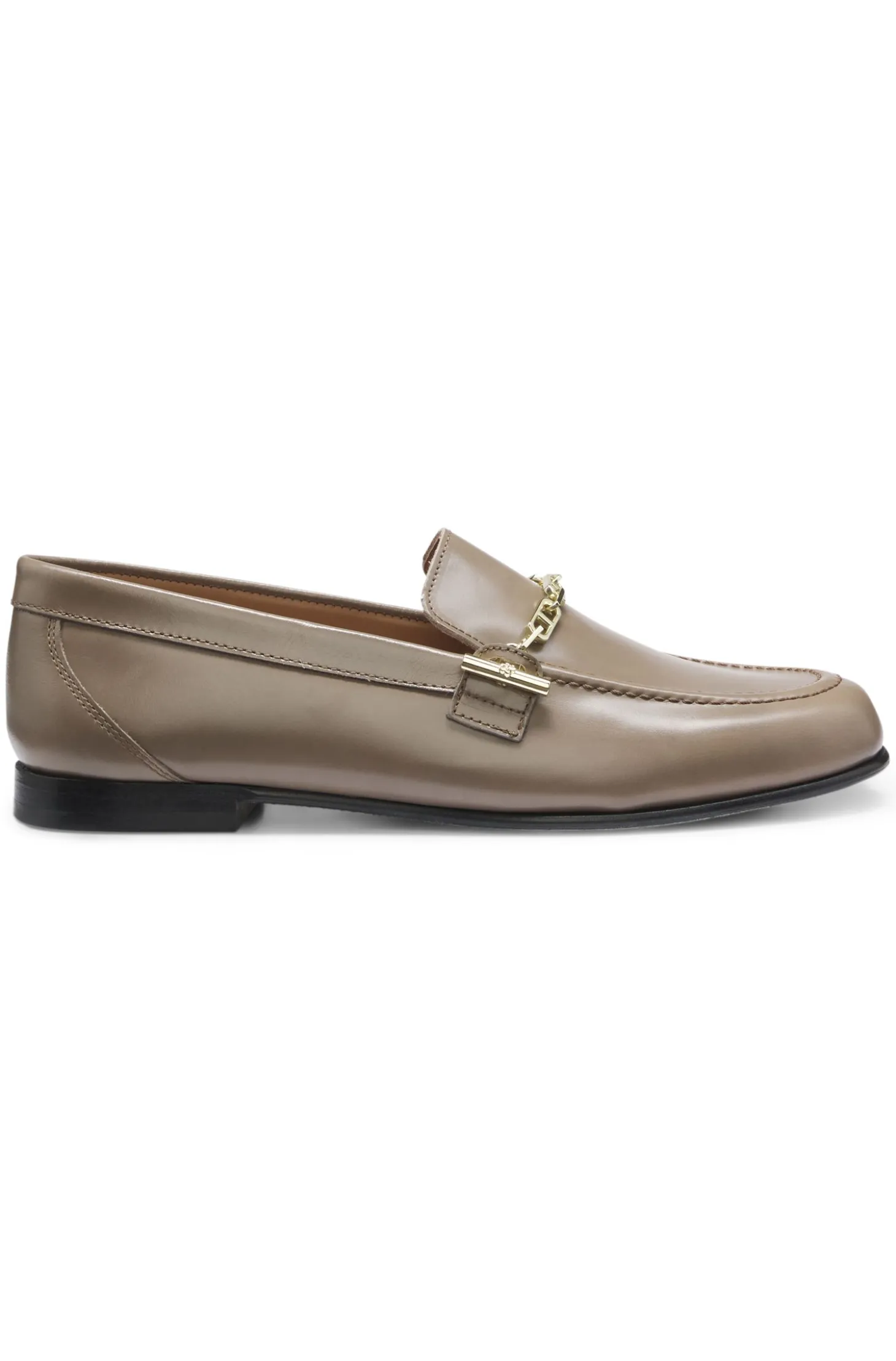 Leather loafers with chain trim and logo detail