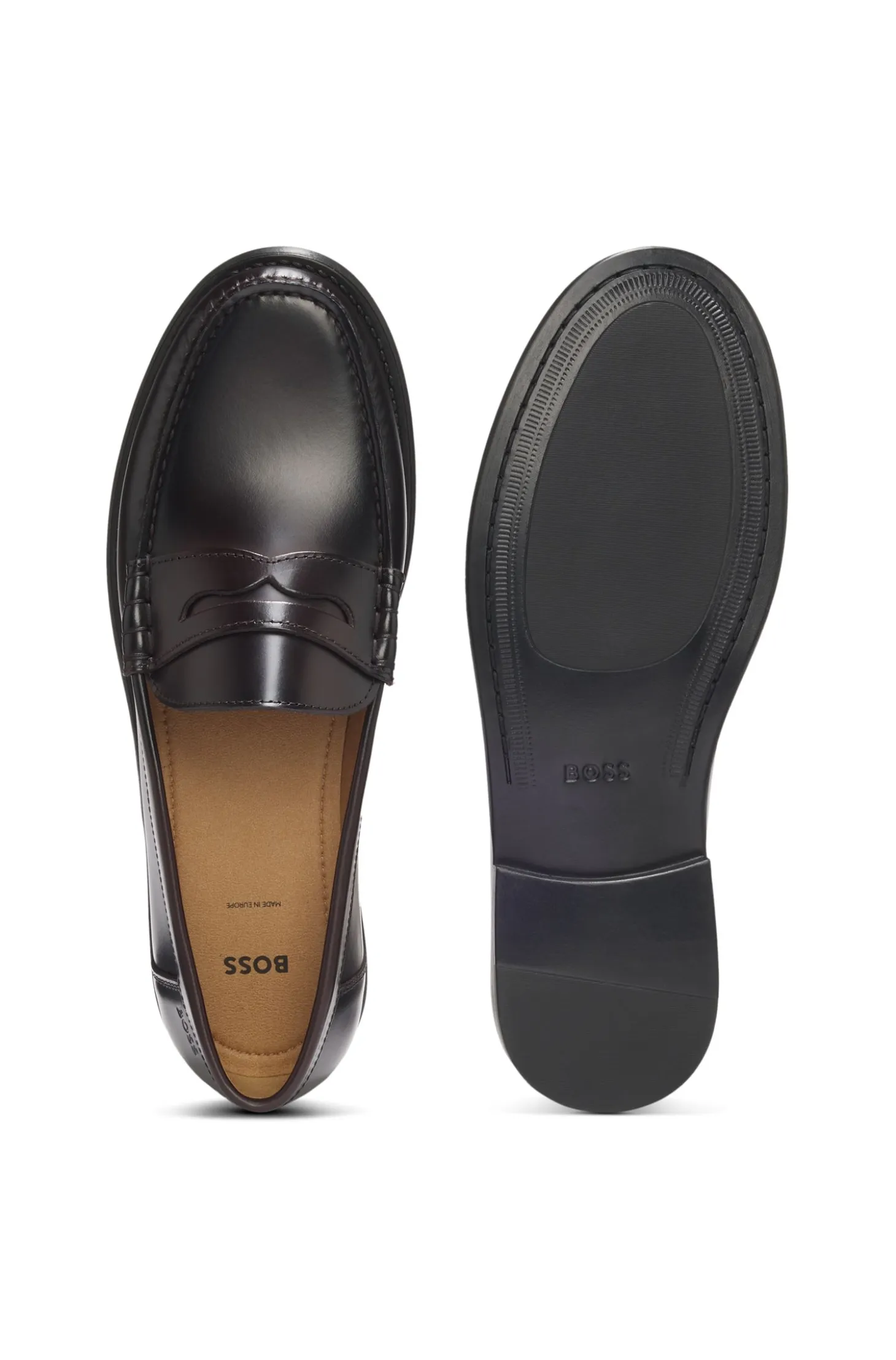 Leather loafers with penny trim