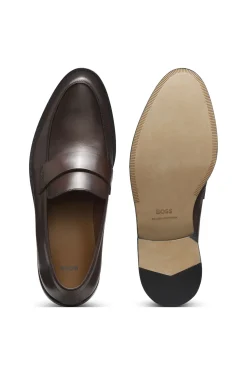Leather loafers with penny trim