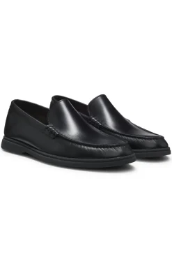 Leather moccasins with embossed logo