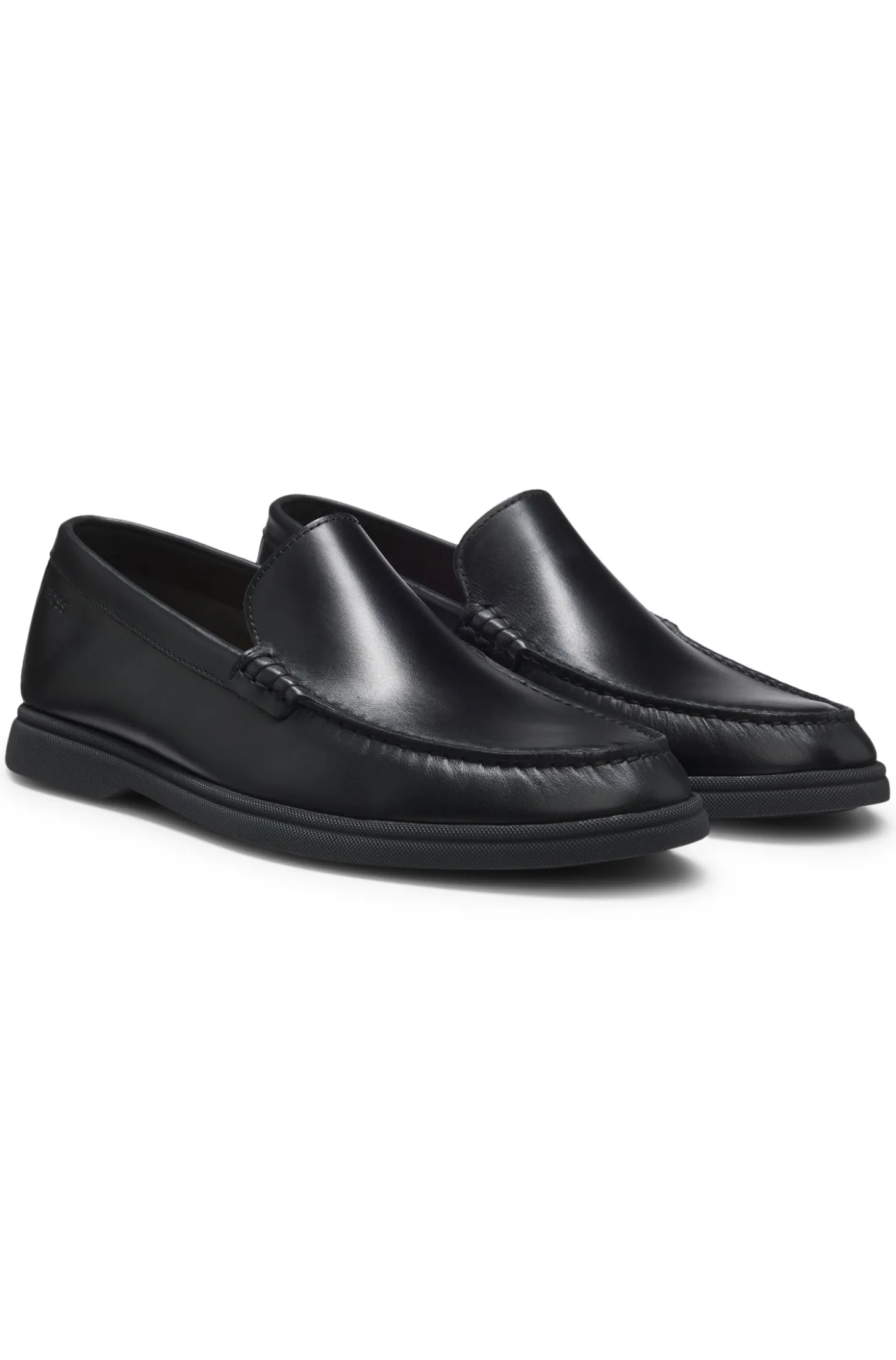 Leather moccasins with embossed logo