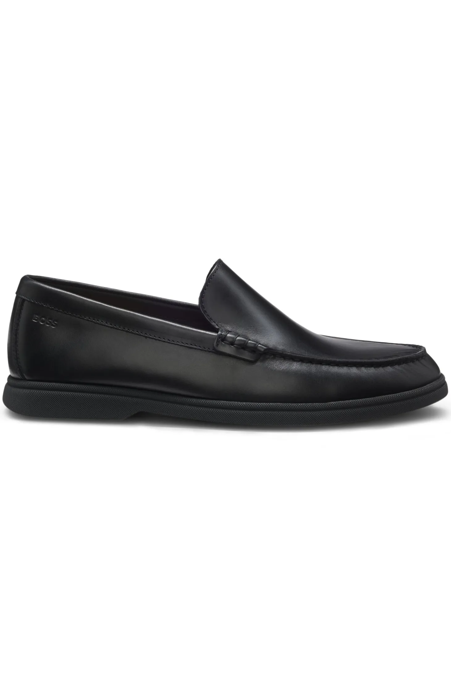 Leather moccasins with embossed logo