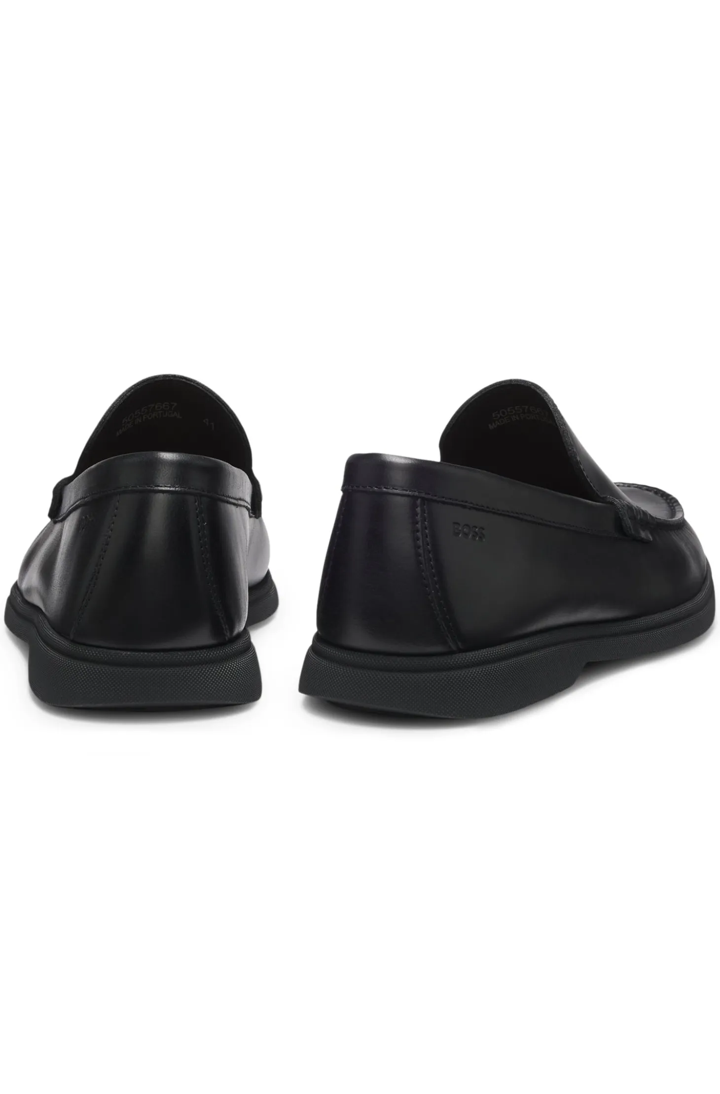 Leather moccasins with embossed logo