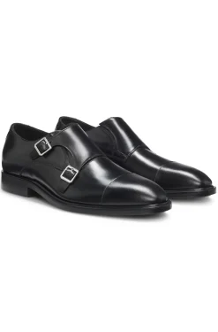 Leather monk shoes with double strap