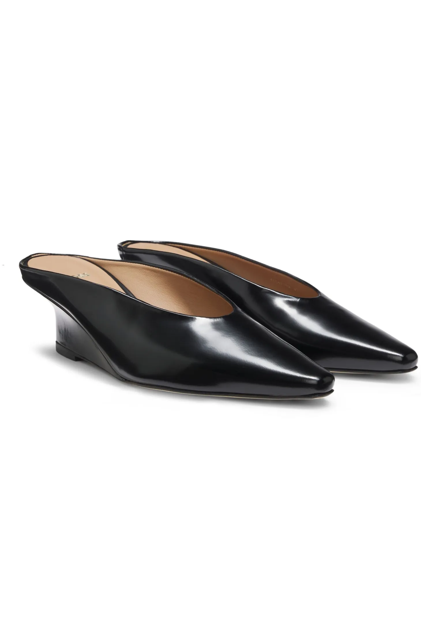 Leather mules with wedge heel