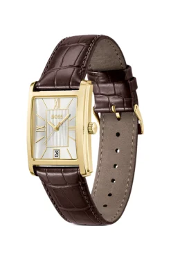 Leather-strap watch with silver-white dial