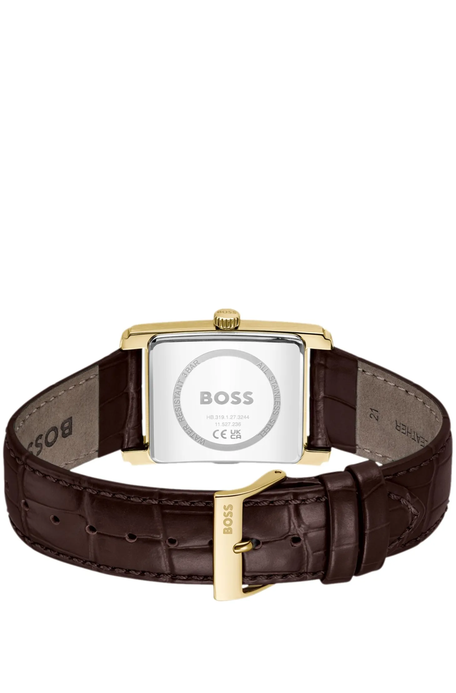 Leather-strap watch with silver-white dial
