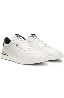 Leather trainers with contrast logos