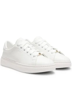 Leather trainers with embossed logos