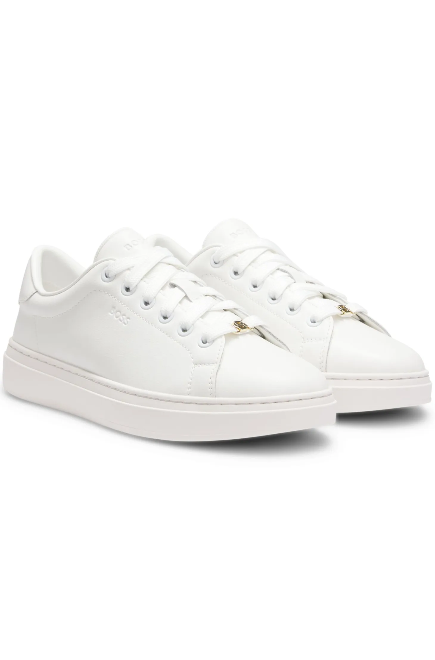 Leather trainers with embossed logos