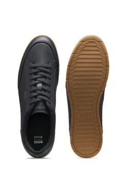 Leather trainers with foil logo