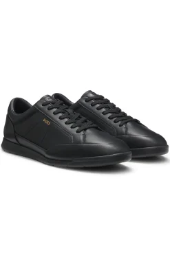 Leather trainers with foil logo