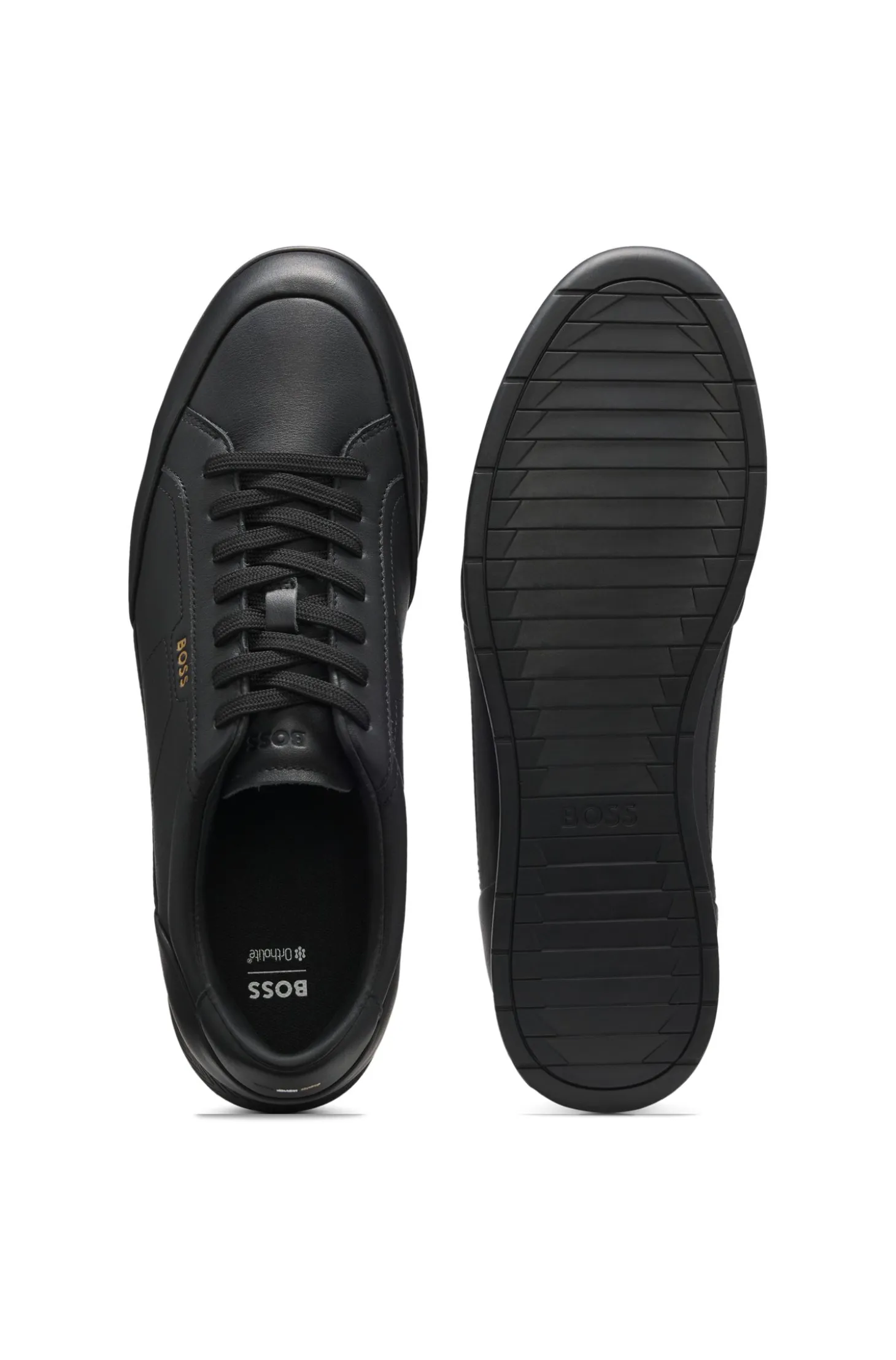 Leather trainers with foil logo