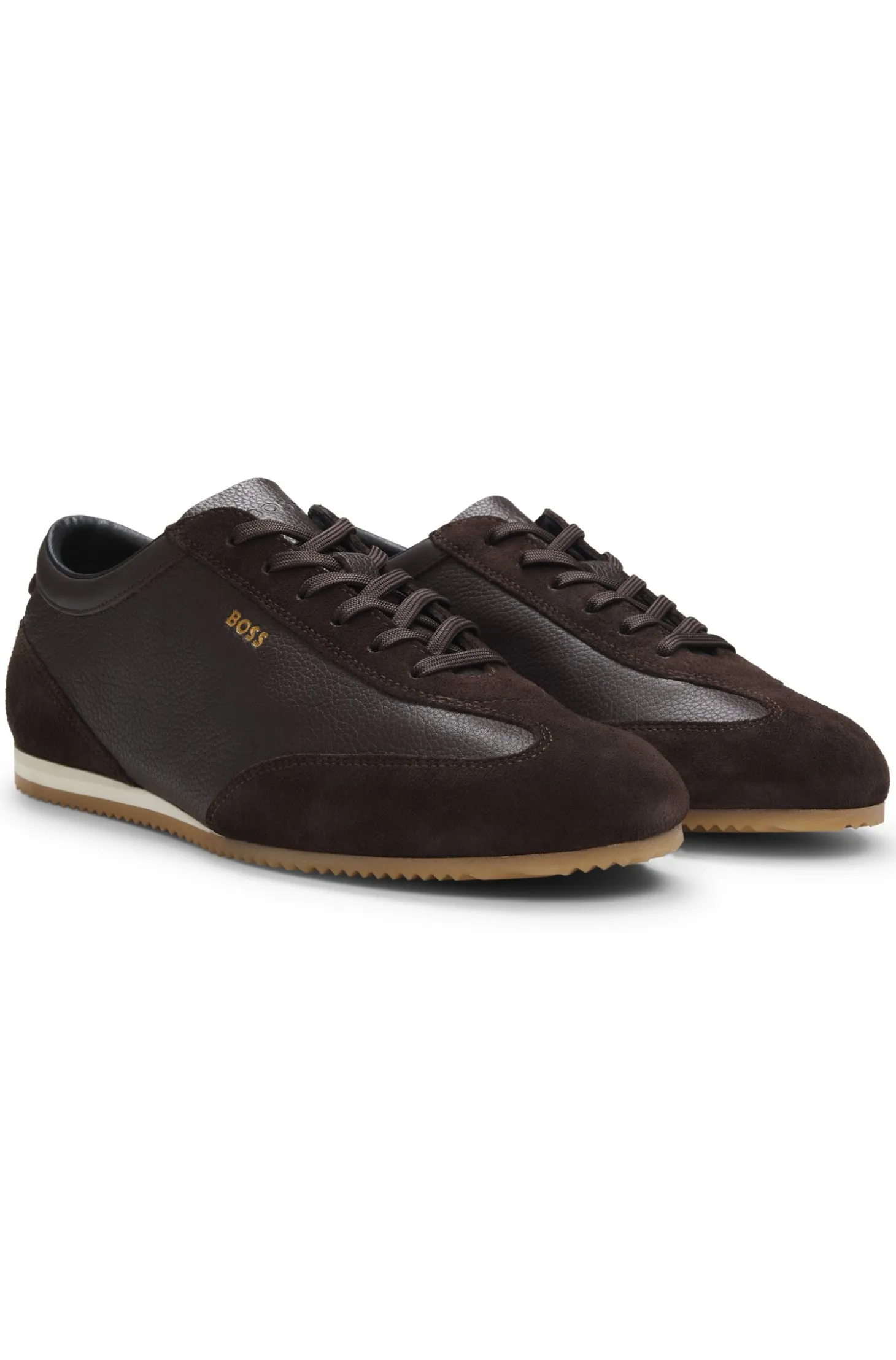 Leather trainers with suede trims