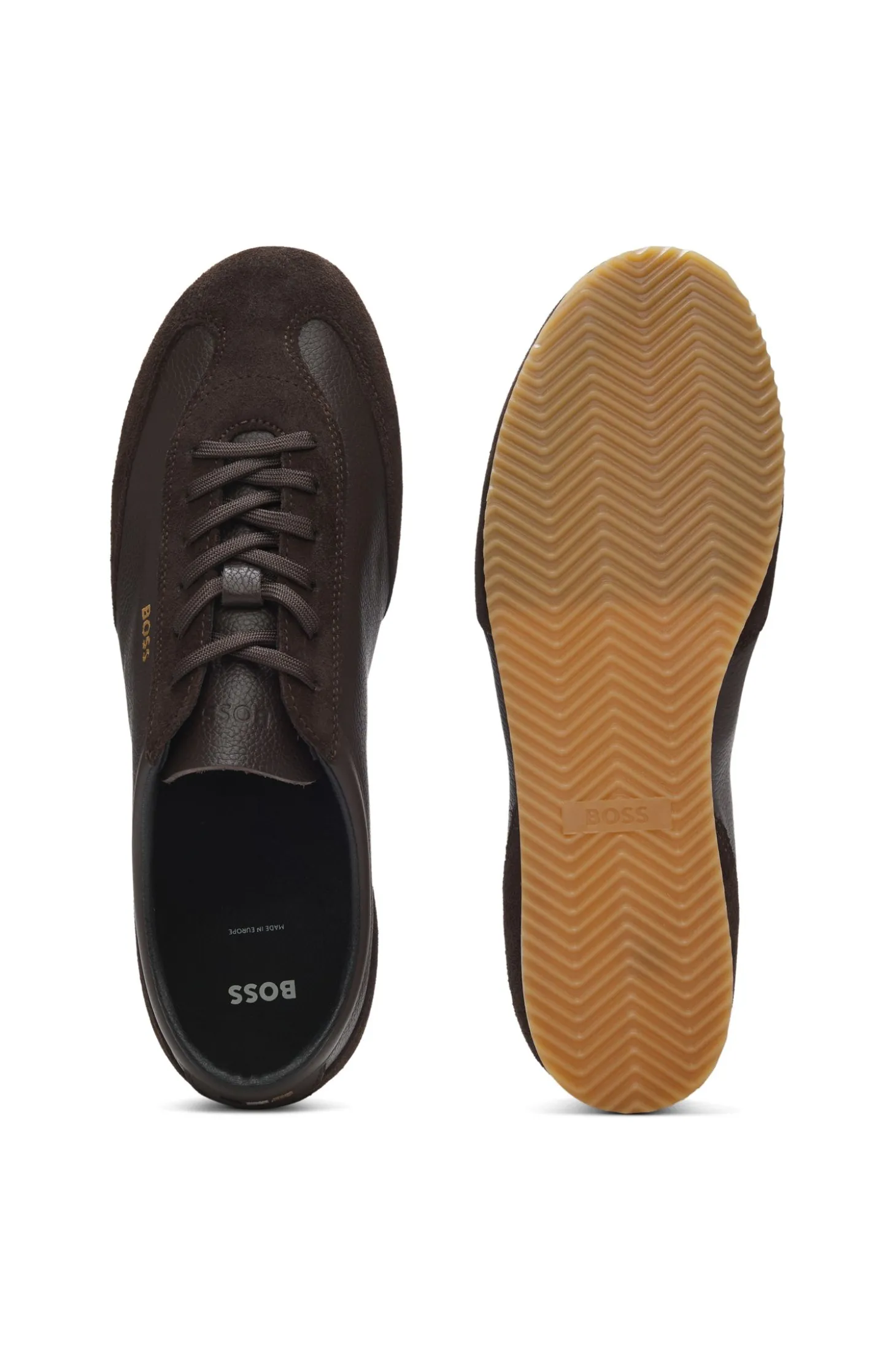 Leather trainers with suede trims