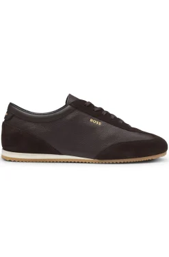 Leather trainers with suede trims