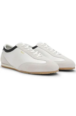 Leather trainers with suede trims