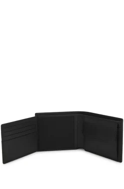 Leather trifold wallet with red logo