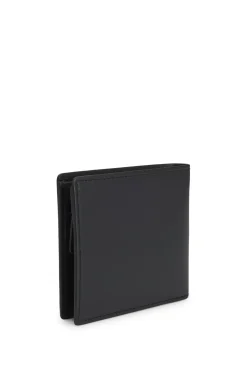 Leather wallet with red stacked logo and coin pocket