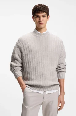 Linen-cotton sweater with knitted structure