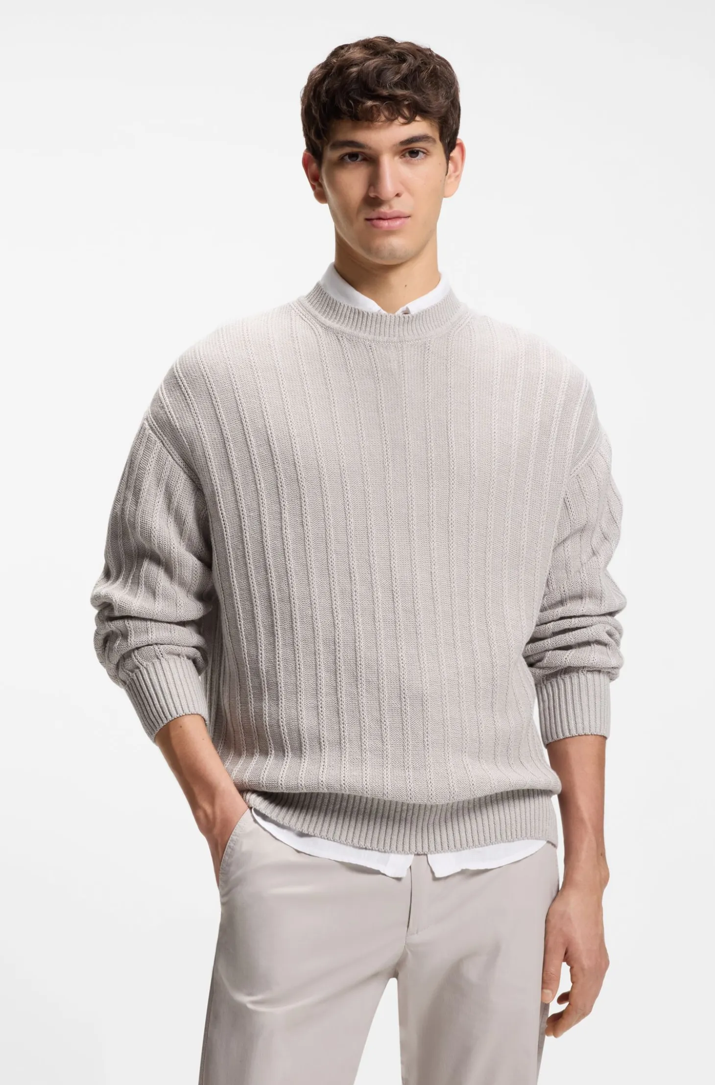 Linen-cotton sweater with knitted structure