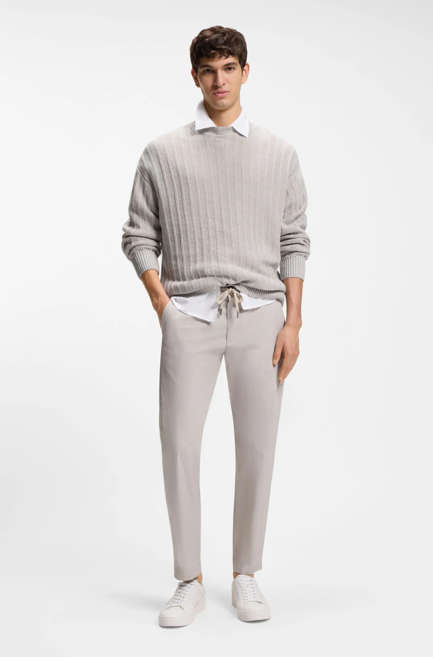 Linen-cotton sweater with knitted structure