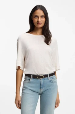 Linen T-shirt with embroidered logo
