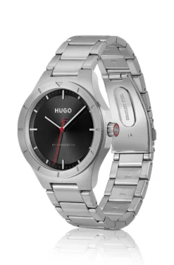 Lit black-dial watch with link bracelet