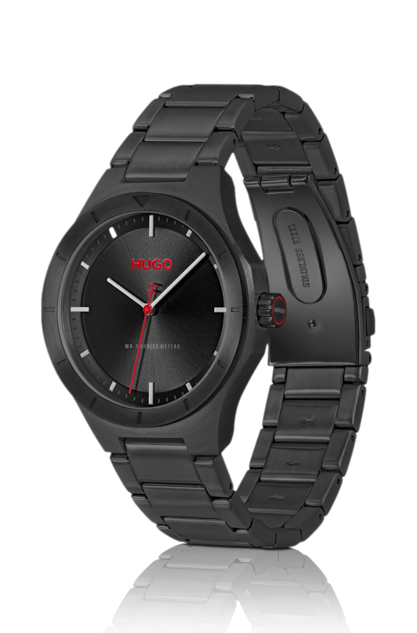 Lit black-plated watch with tonal dial