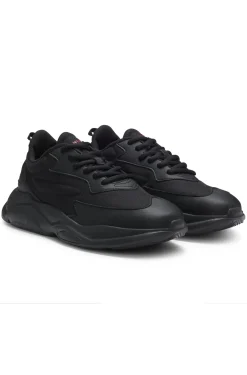Logo-counter trainers with canvas-effect fabric