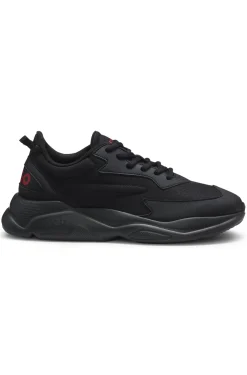 Logo-counter trainers with canvas-effect fabric