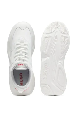 Logo-counter trainers with canvas-effect fabric