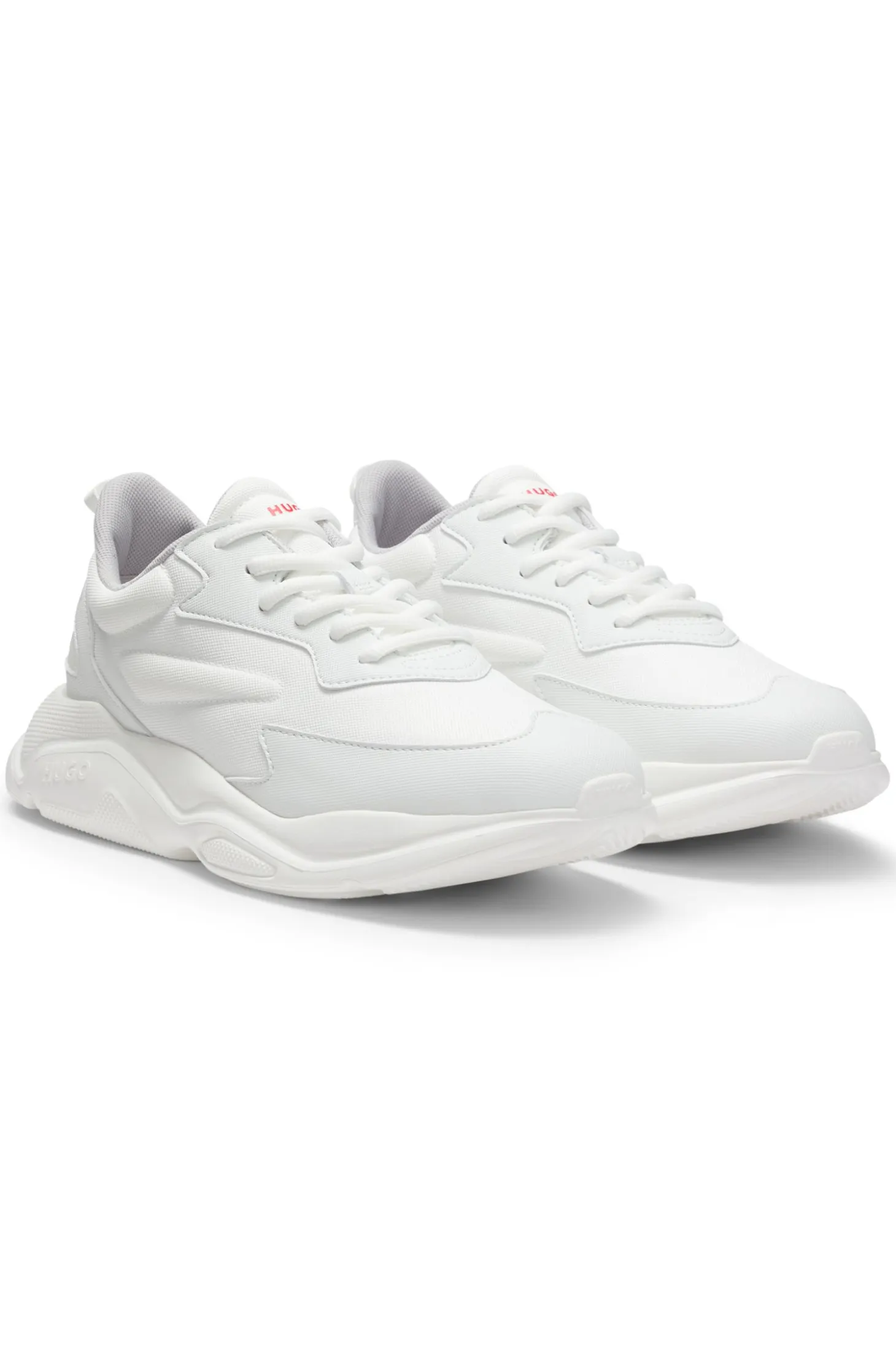 Logo-counter trainers with canvas-effect fabric