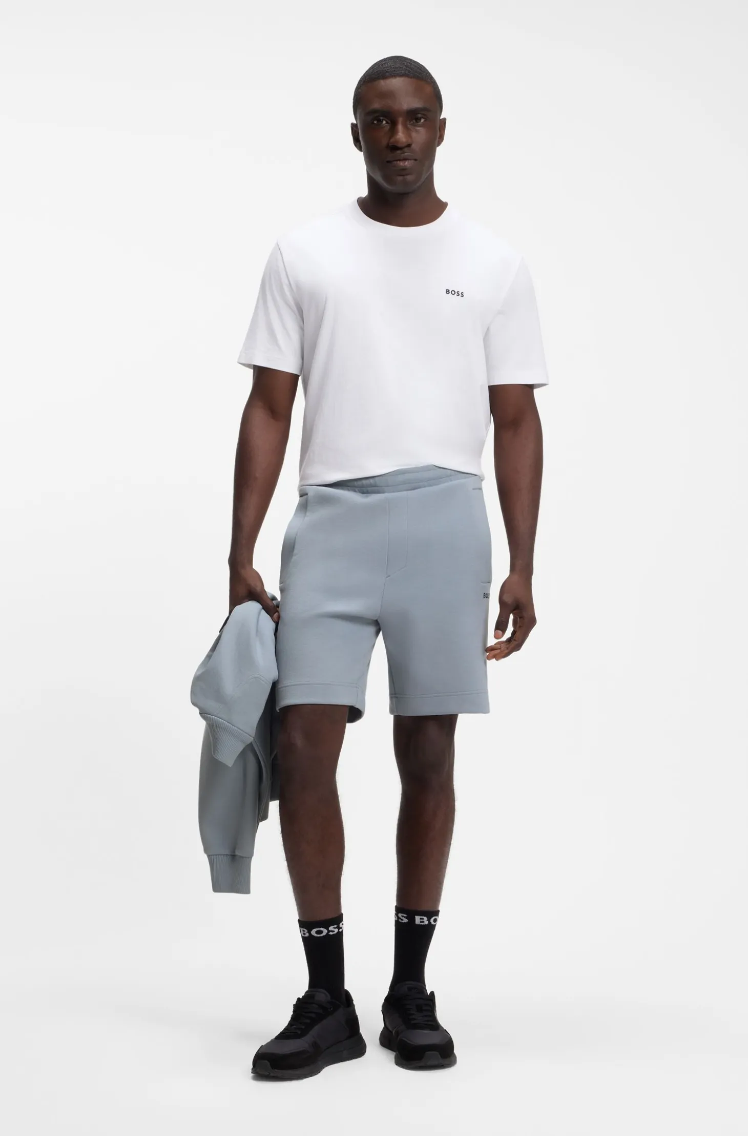 Logo-embroidered shorts in cotton-blend piqué jersey