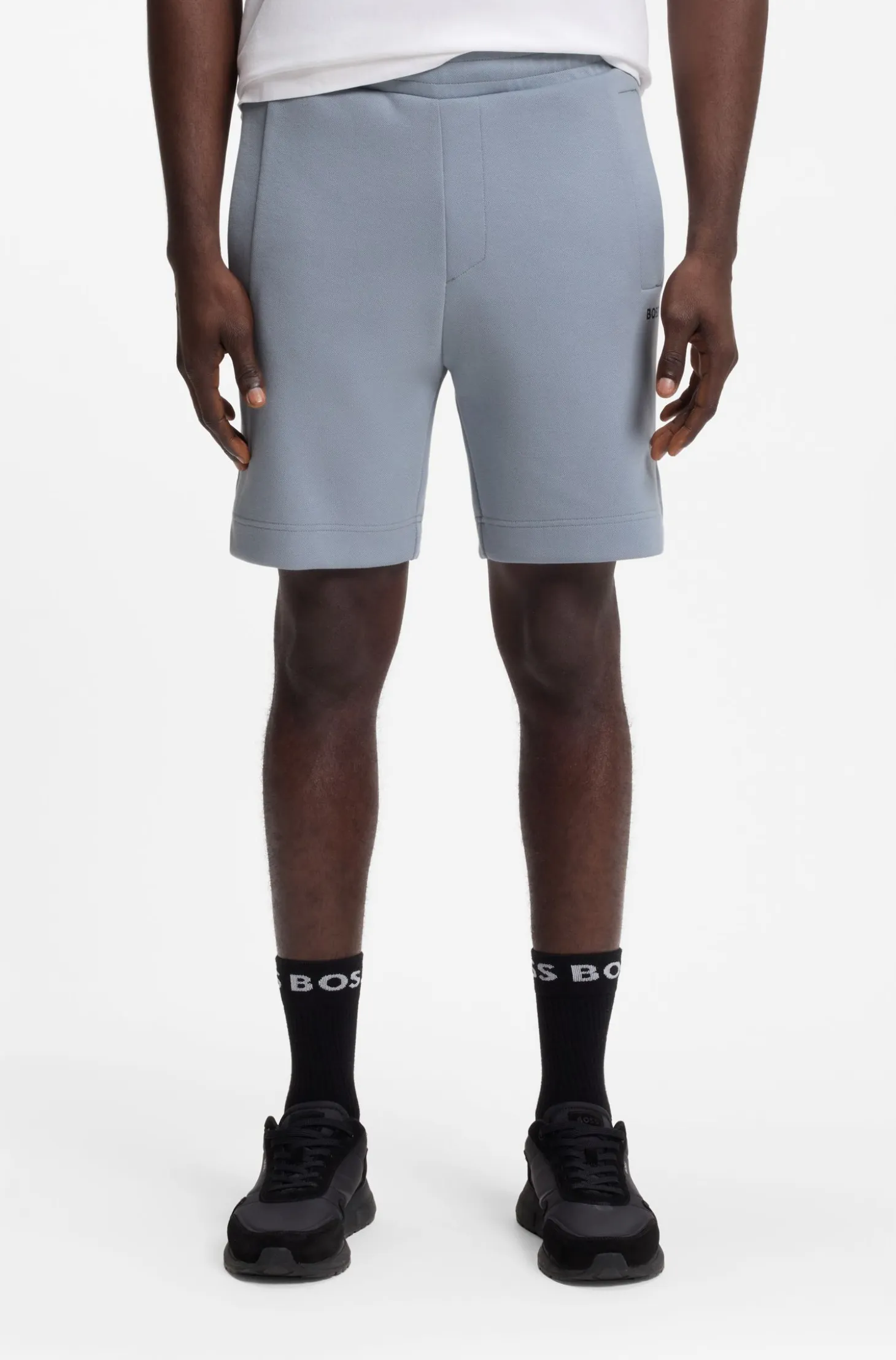 Logo-embroidered shorts in cotton-blend piqué jersey