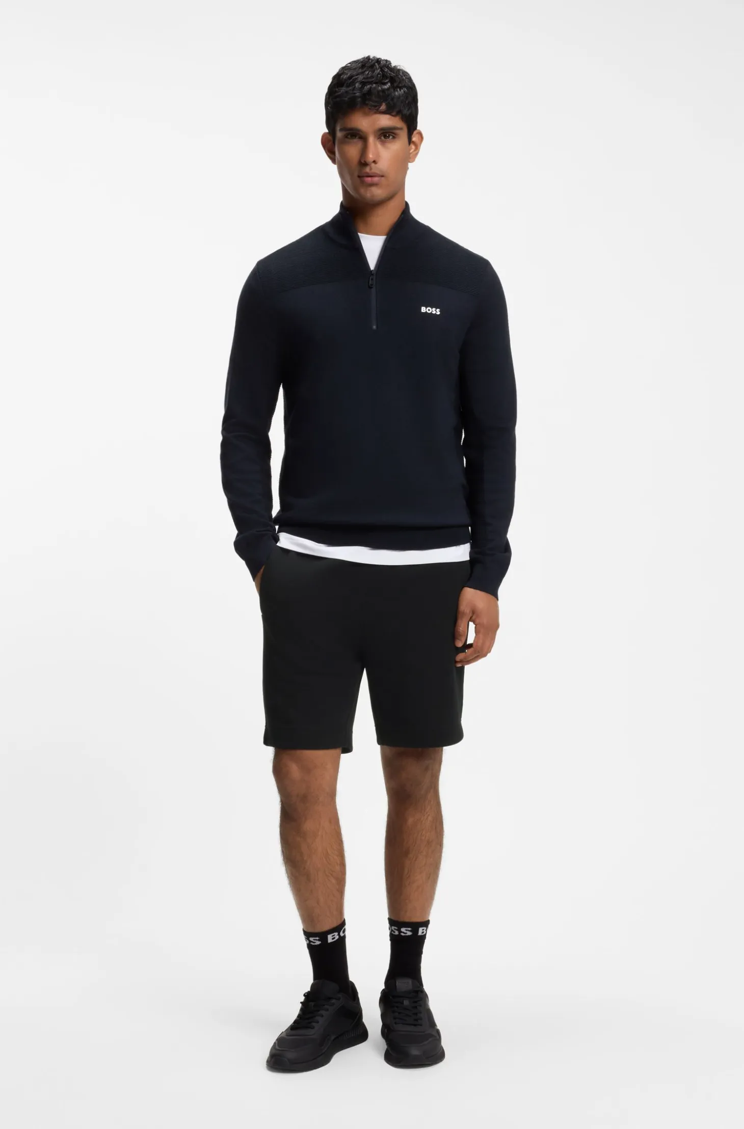 Logo-embroidered shorts in cotton-blend piqué jersey