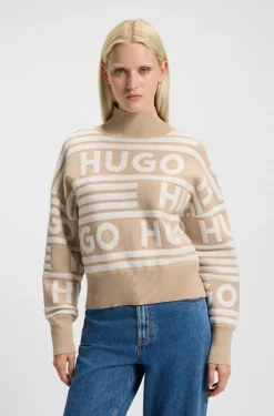 Logo-jacquard oversized-fit sweater with mock neckline